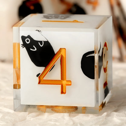 Sharp Edge Dice Set- White & Black Cat