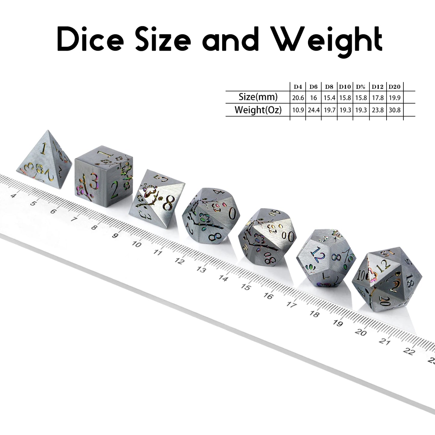 Plum Blossom Dice Set - Silver with rainbow