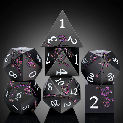 Plum Blossom Dice Set - Black with Glitter Purple