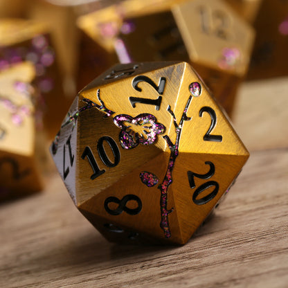 Plum Blossom Dice Set - Vintage Copper with Glitter Purple