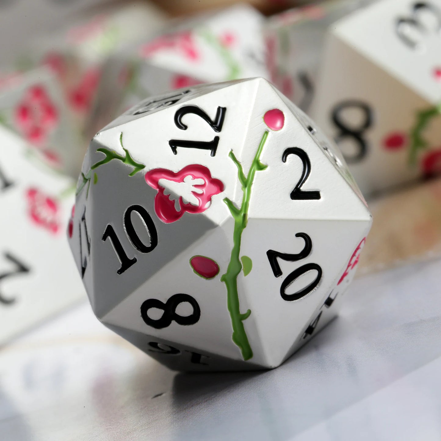 Plum Blossom Dice Set -Silver with Pink