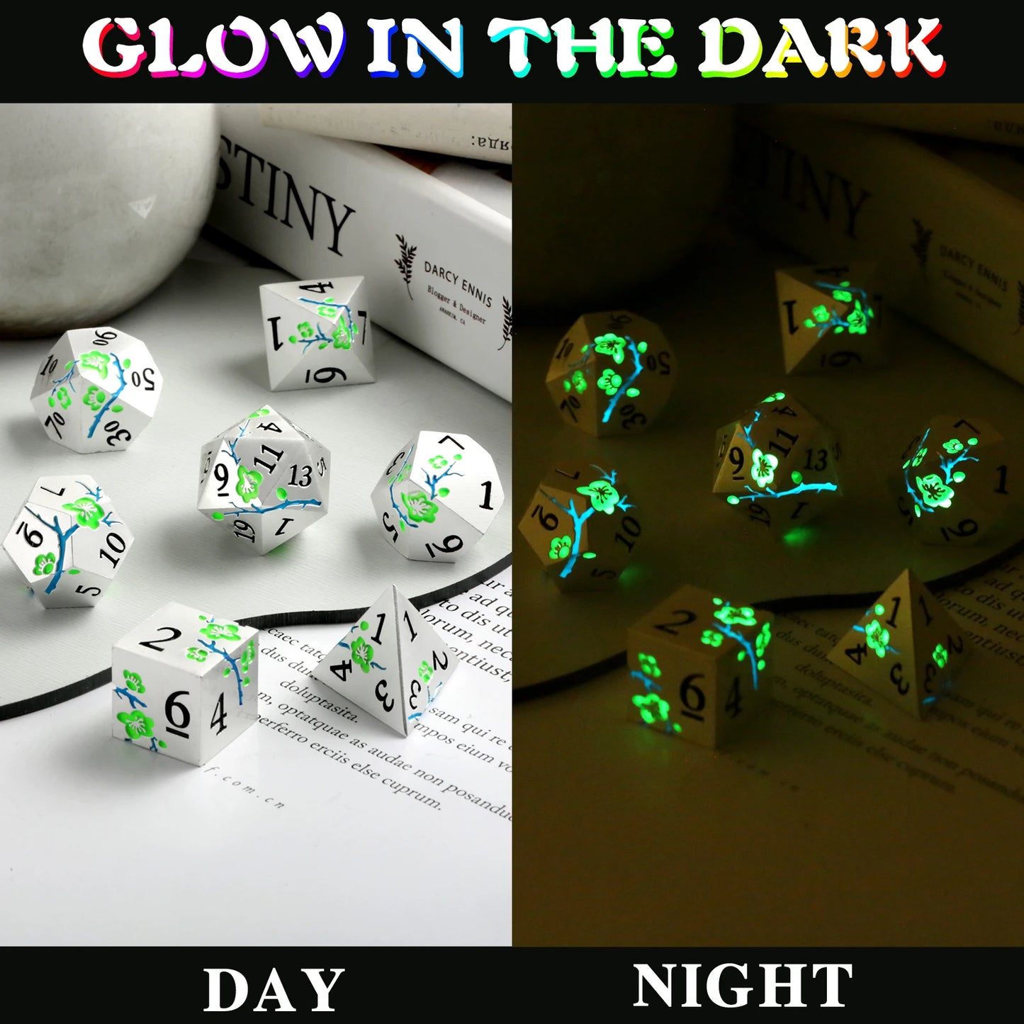 Plum Blossom Dice Set - Glow-in-the-Dark Green
