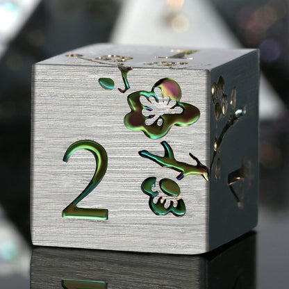 Plum Blossom Dice Set - Silver with rainbow