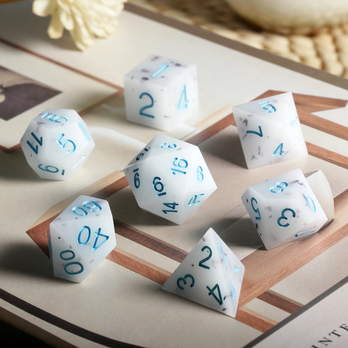 Sharp Edge Dice Set l Ice Cream White with blue Numbers