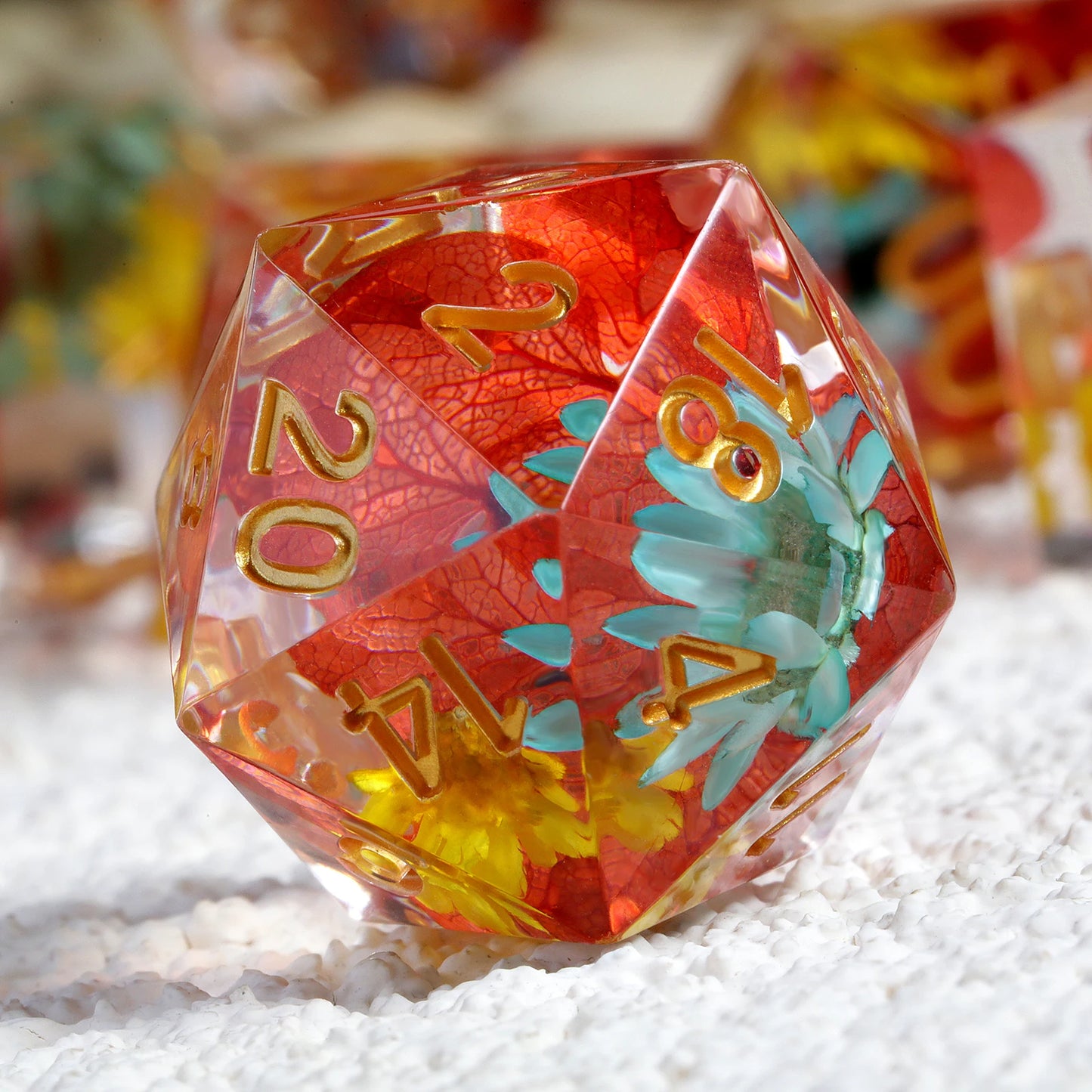 Sharp Edge Dice Set - Flowers with orange leaf