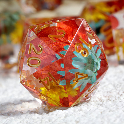Sharp Edge Dice Set - Flowers with orange leaf