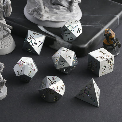 Plum Blossom Dice Set - Silver with rainbow