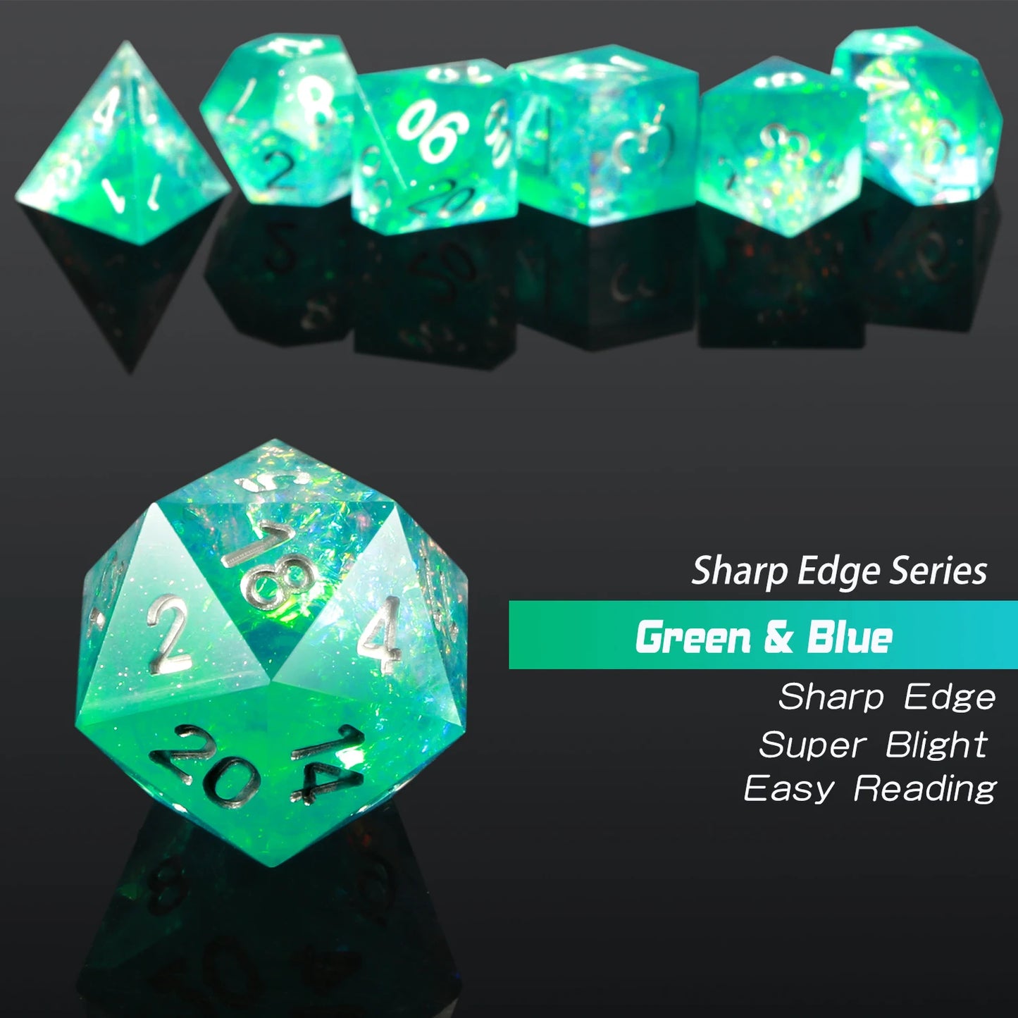 Sharp Edge Dice Set - Green & Blue