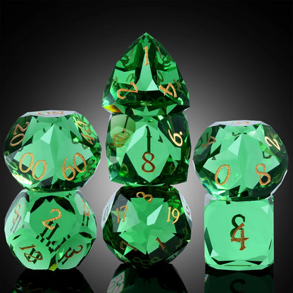 Glass Dice Set – Diamond-Cut Green