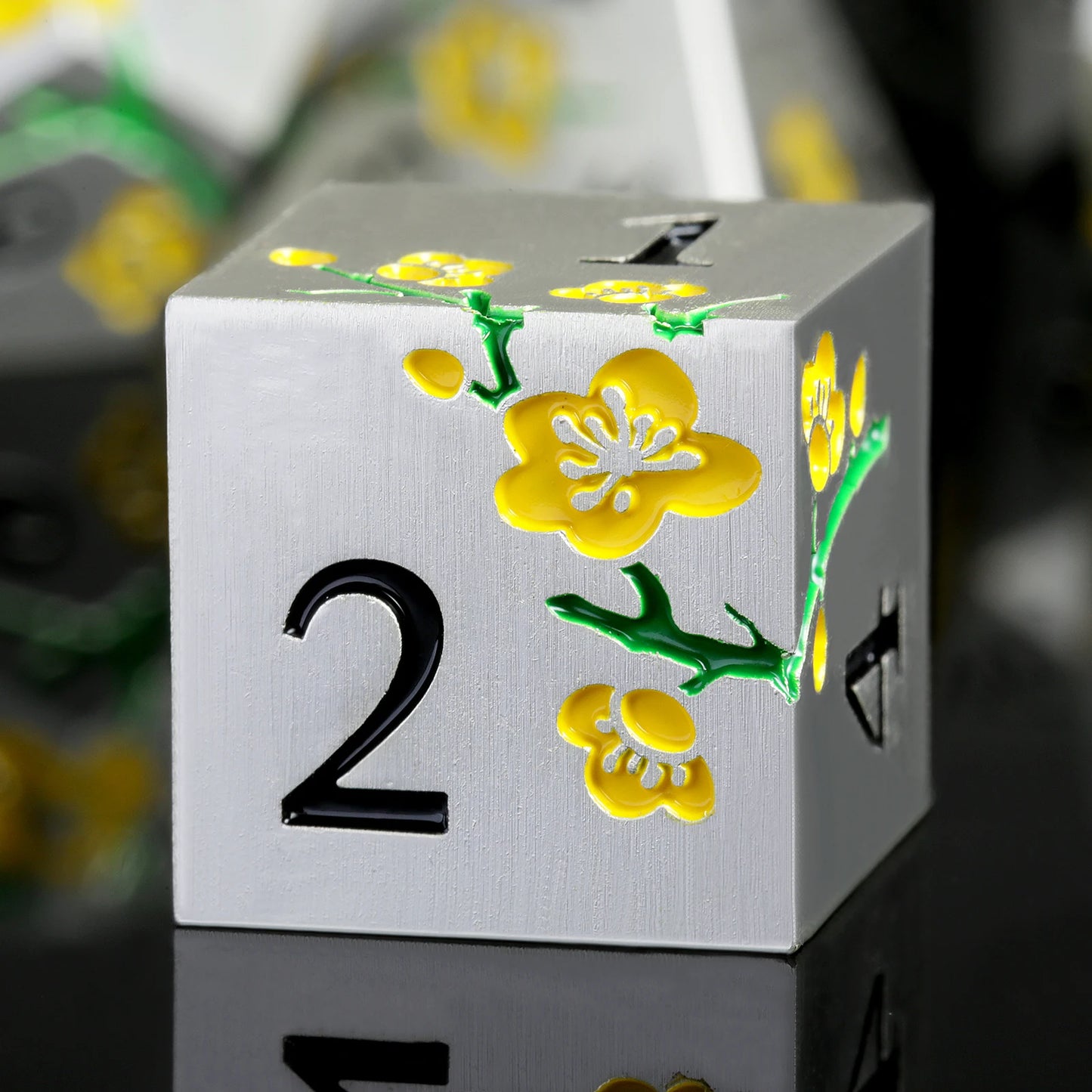 Plum Blossom Dice Set -Silver with Yellow