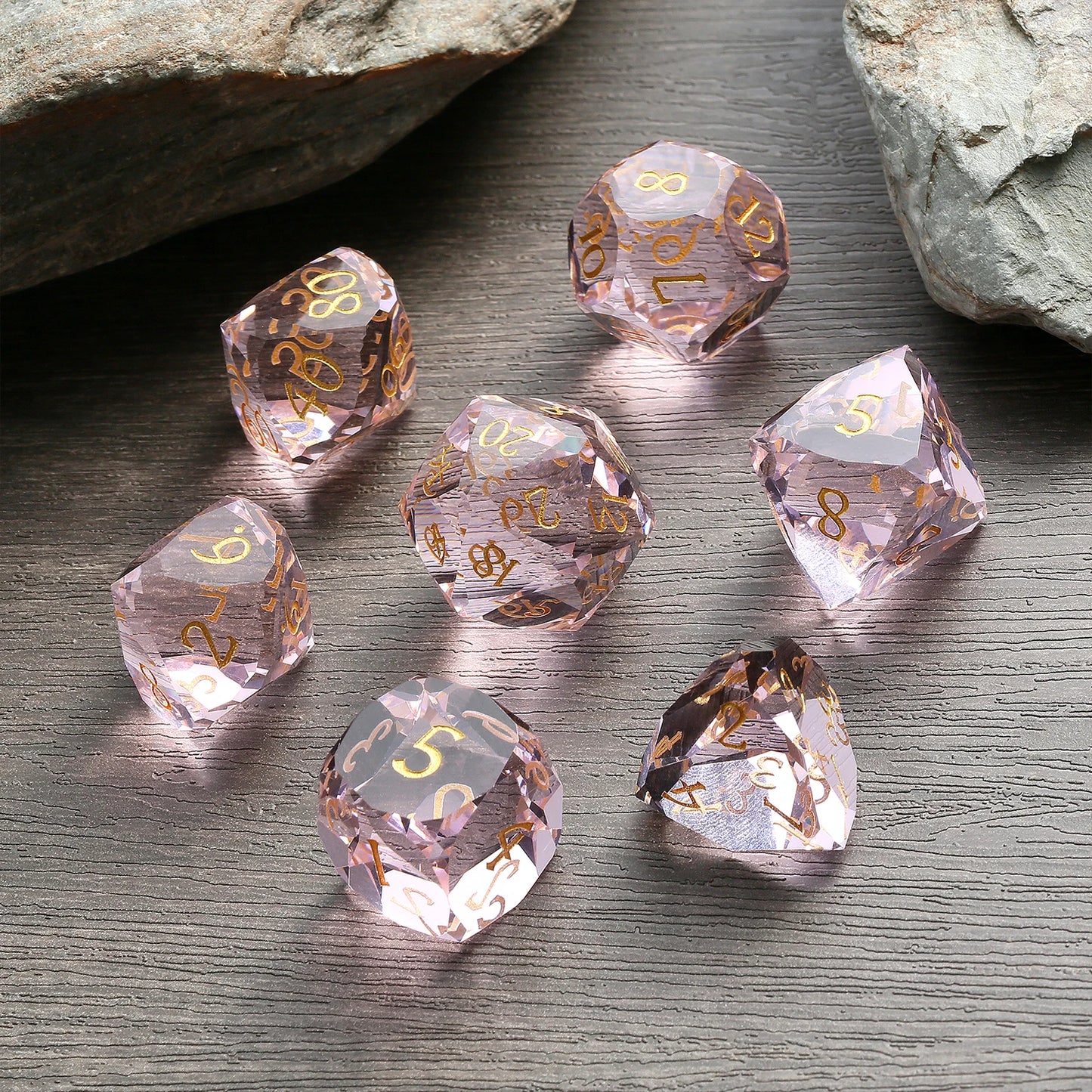 Glass Dice Set - Diamond Cut Pink