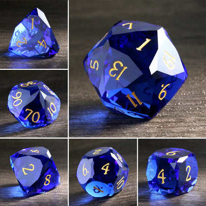 Glass Dice Set – Diamond-Cut Royal Blue