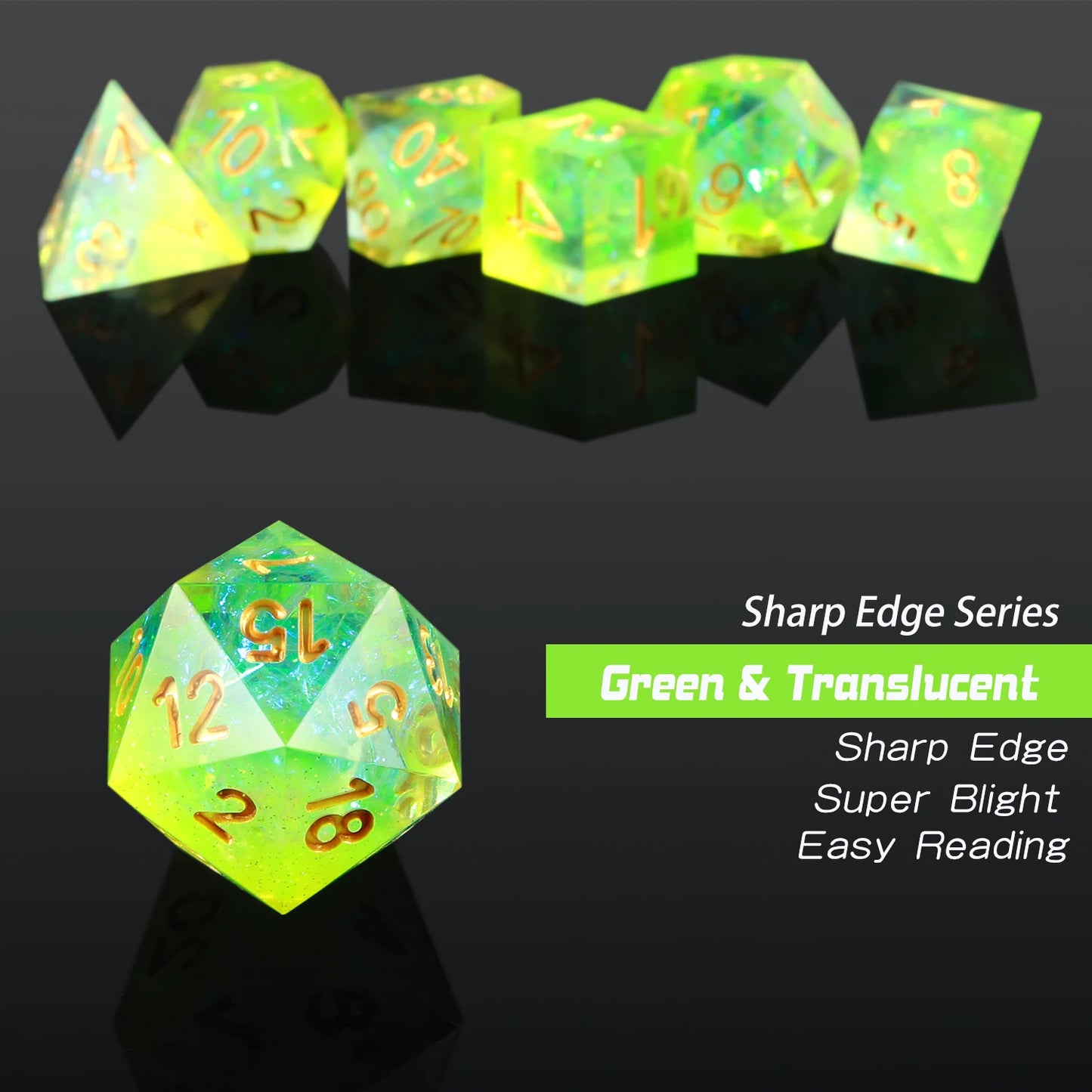 Sharp Edge Dice Set - Green Translucent