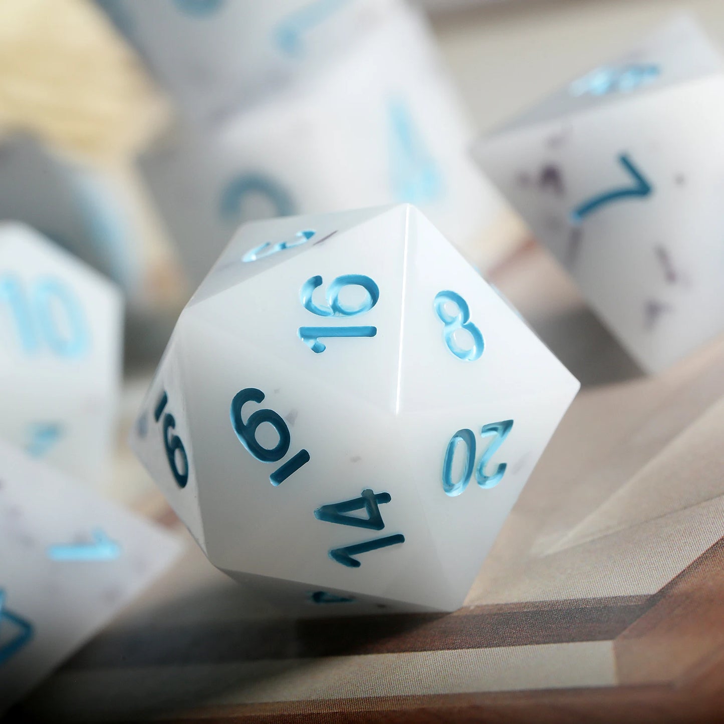 Sharp Edge Dice Set l Ice Cream White with blue Numbers