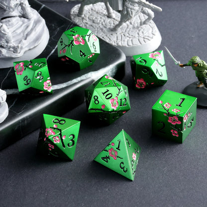 Plum Blossom Dice Se – Green with Pink