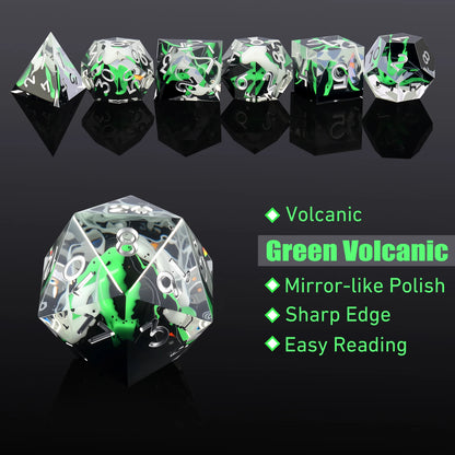 Sharp Edge Dice Set l Lava Green Volcano