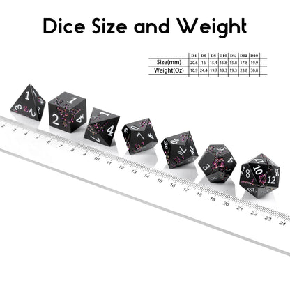 Plum Blossom Dice Set - Black with Glitter Purple