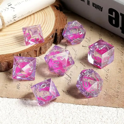 Sharp Edge Dice Set l Shiny purple liquid core with silver number