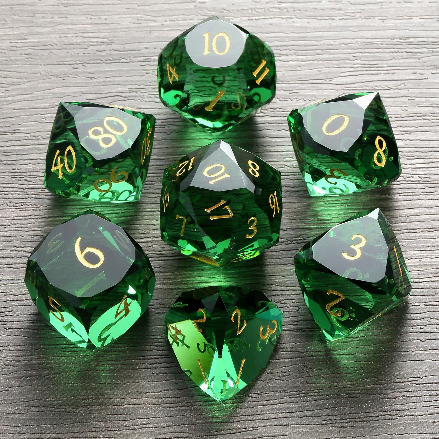 Glass Dice Set – Diamond-Cut Green