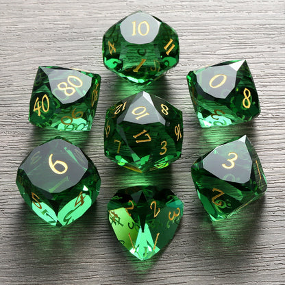 Glass Dice Set – Diamond-Cut Green