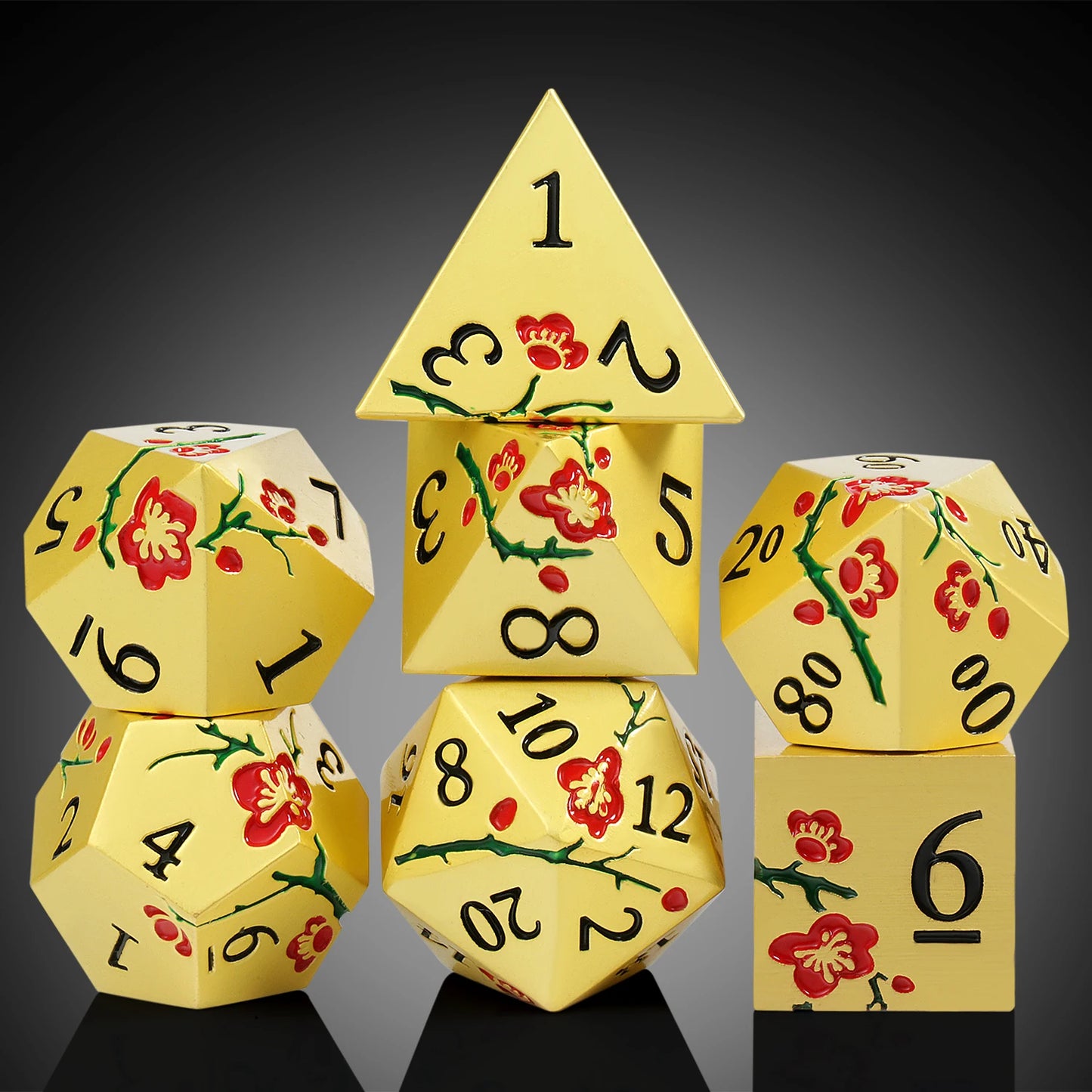 Plum Blossom Dice Set - Gold & Red Flower