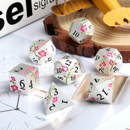 Plum Blossom Dice Set -Silver with Pink