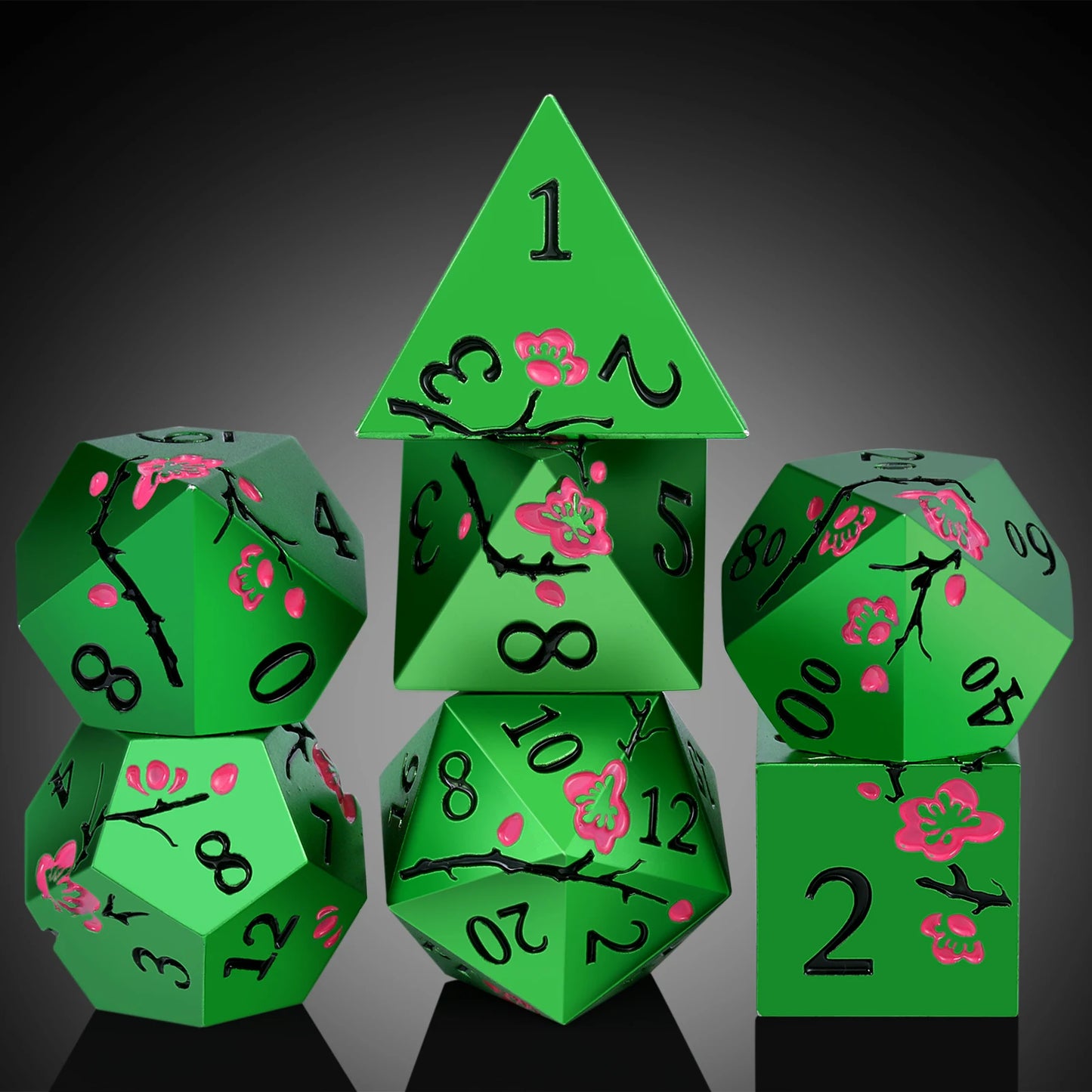 Plum Blossom Dice Se – Green with Pink