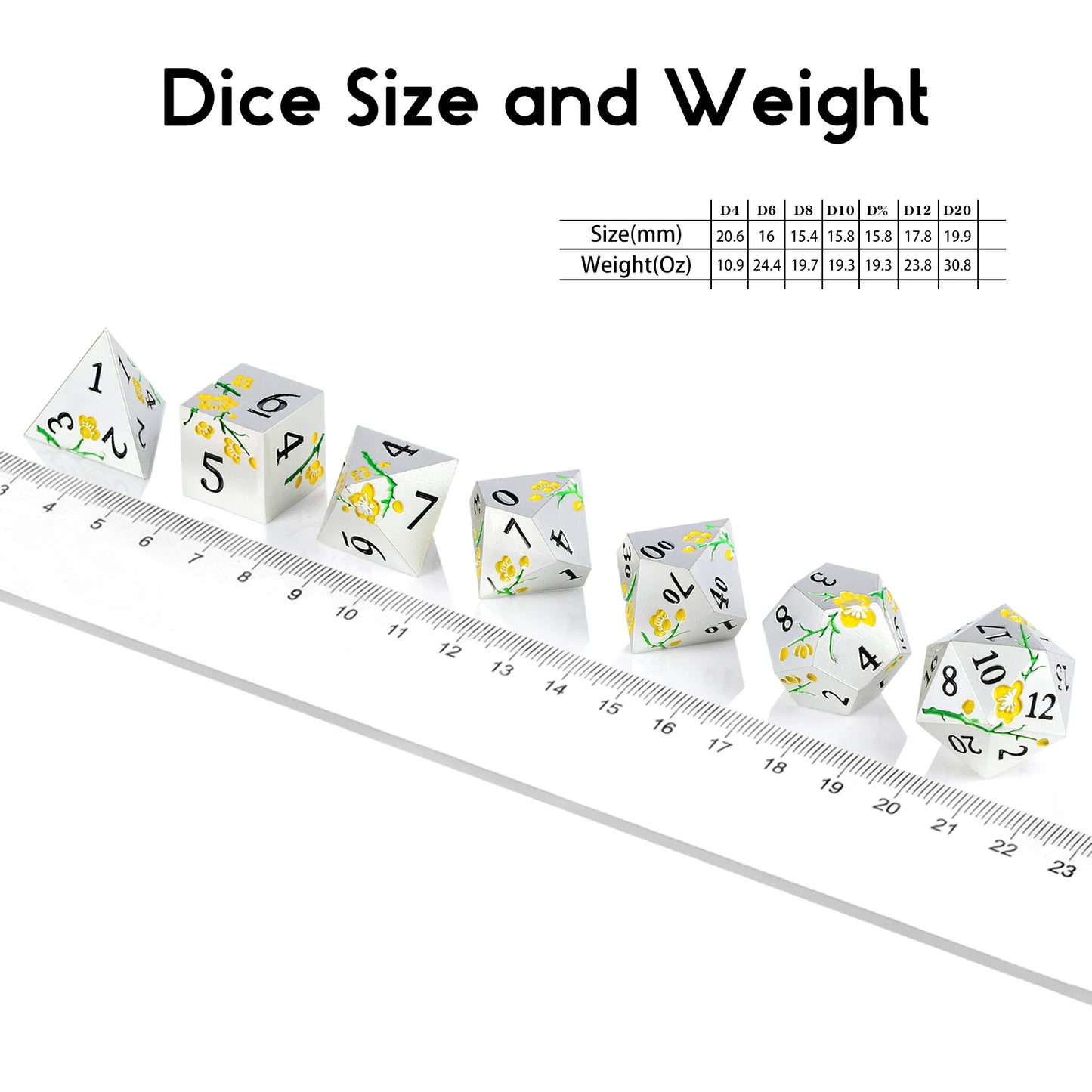 Plum Blossom Dice Set -Silver with Yellow