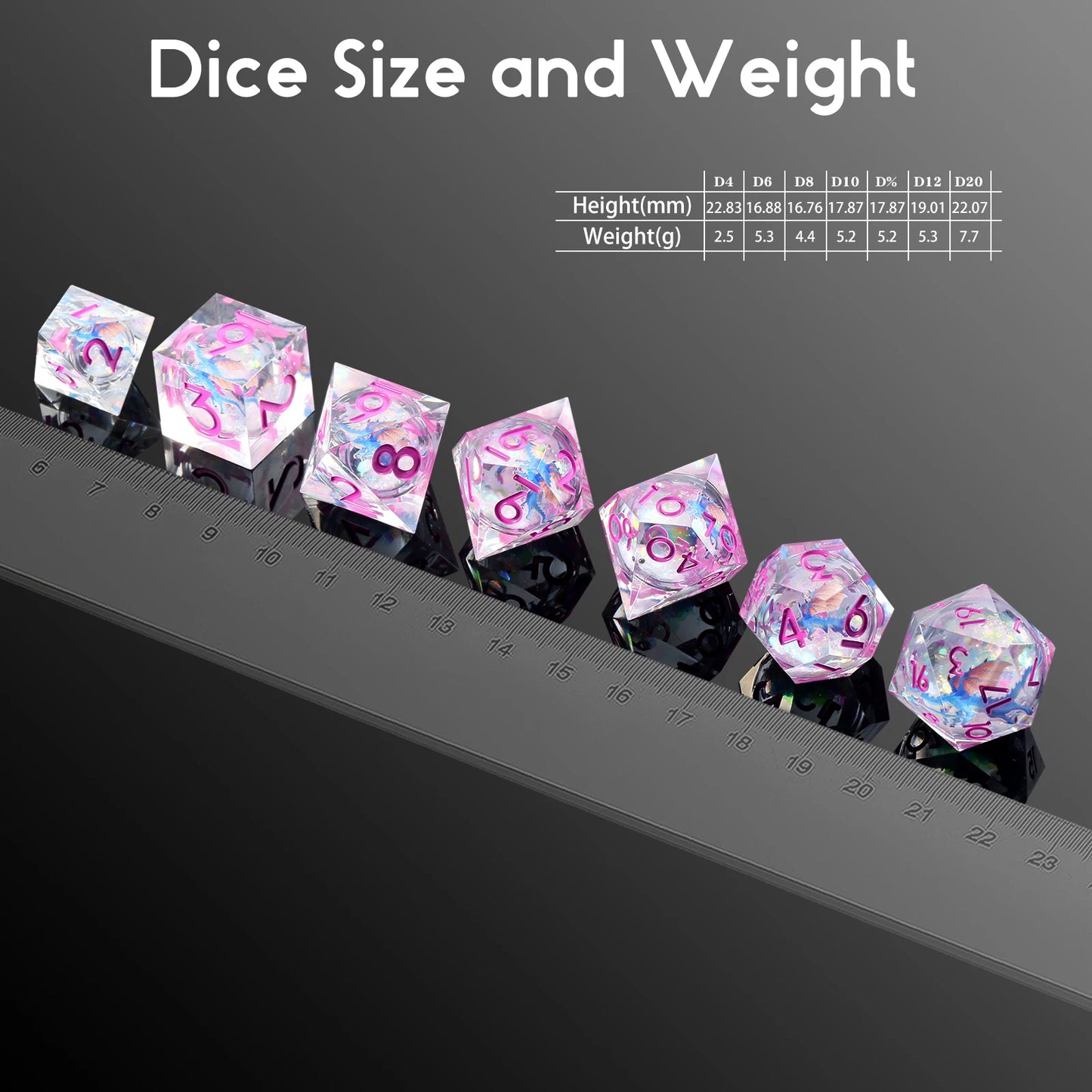 Sharp Edge Dice Set l Liquid Core with Pink ink