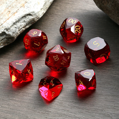 Glass Dice Set – Diamond-Cut Red