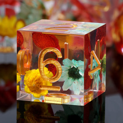 Sharp Edge Dice Set - Flowers with orange leaf