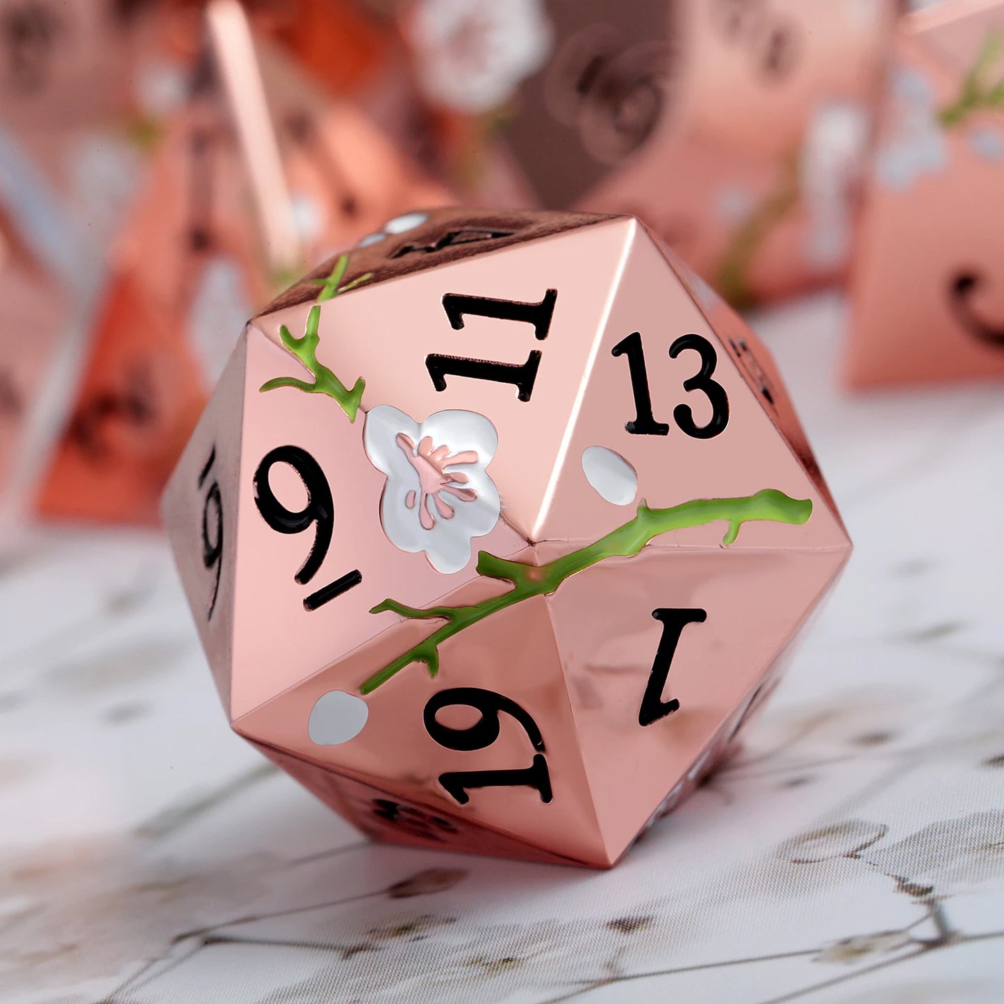 Plum Blossom Dice Set -  Rose Gold with White
