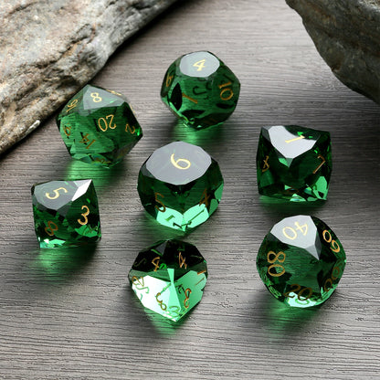 Glass Dice Set – Diamond-Cut Green