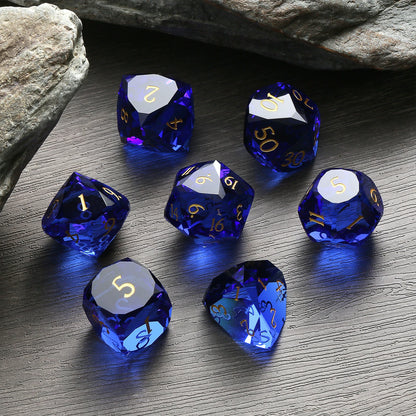Glass Dice Set – Diamond-Cut Royal Blue