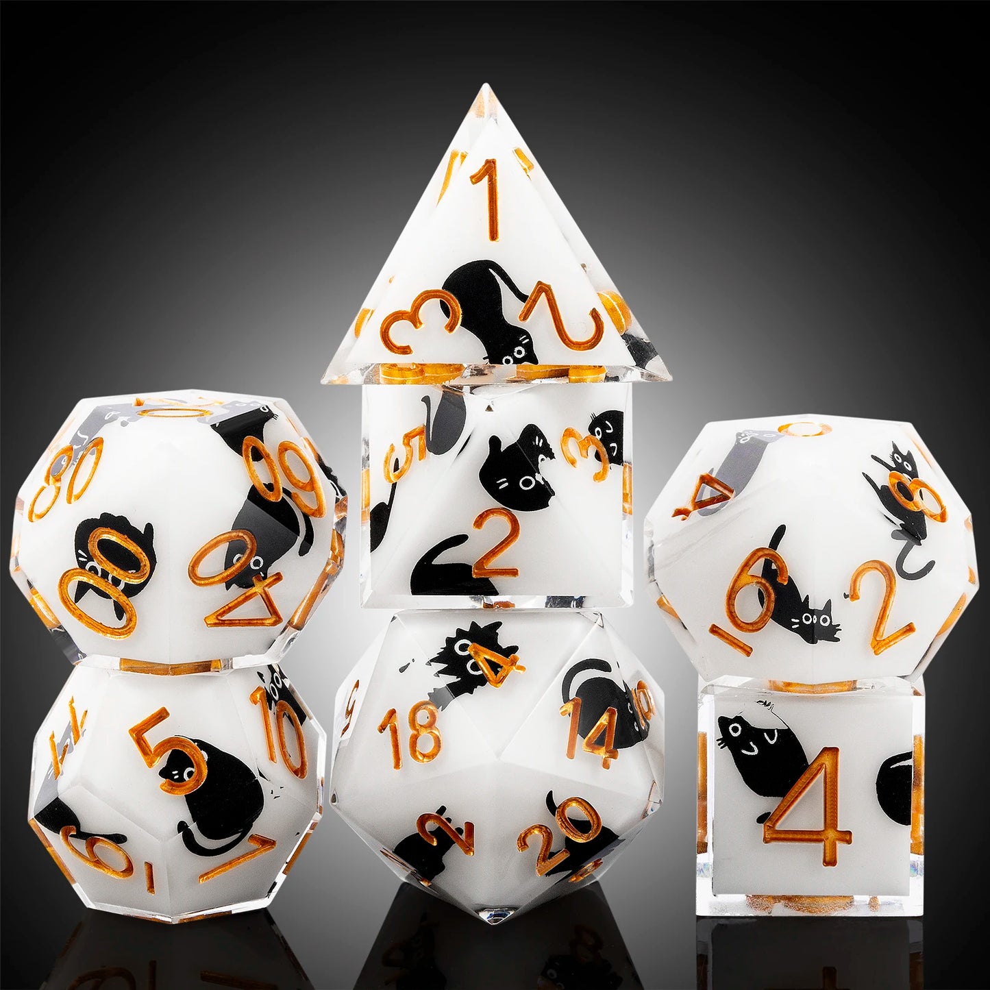 Sharp Edge Dice Set- White & Black Cat