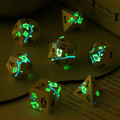 Plum Blossom Dice Set - Glow-in-the-Dark Green