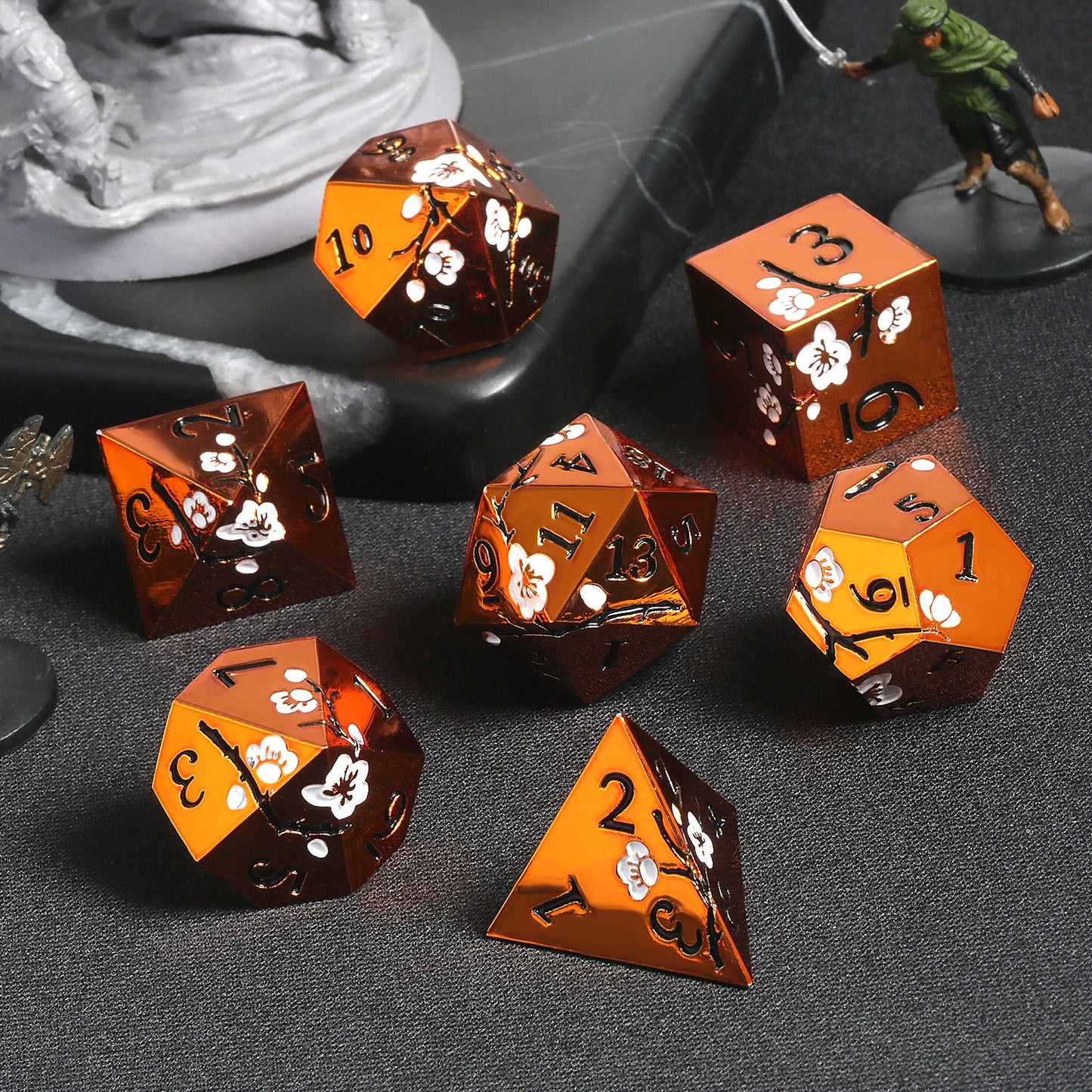 Plum Blossom Dice Set - Orange with White
