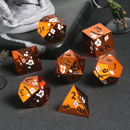 Plum Blossom Dice Set - Orange with White
