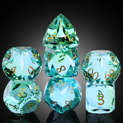 Teal Diamond-Cut Glass Dice
