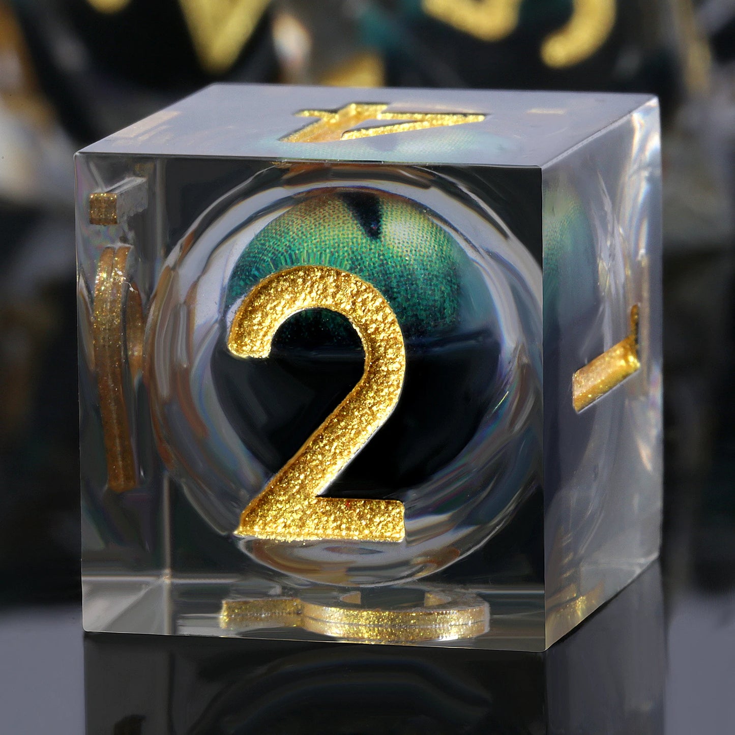Sharp Edge Dice Set - Green Dragon Eyes ball - Liquid Core