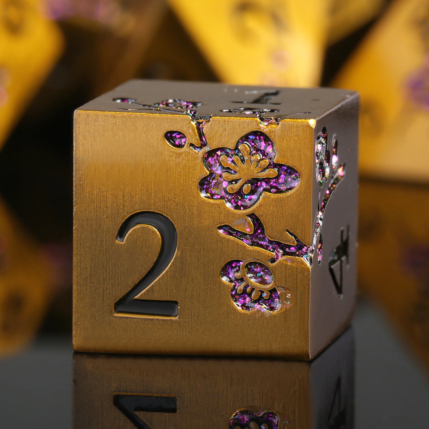 Plum Blossom Dice Set - Vintage Copper with Glitter Purple