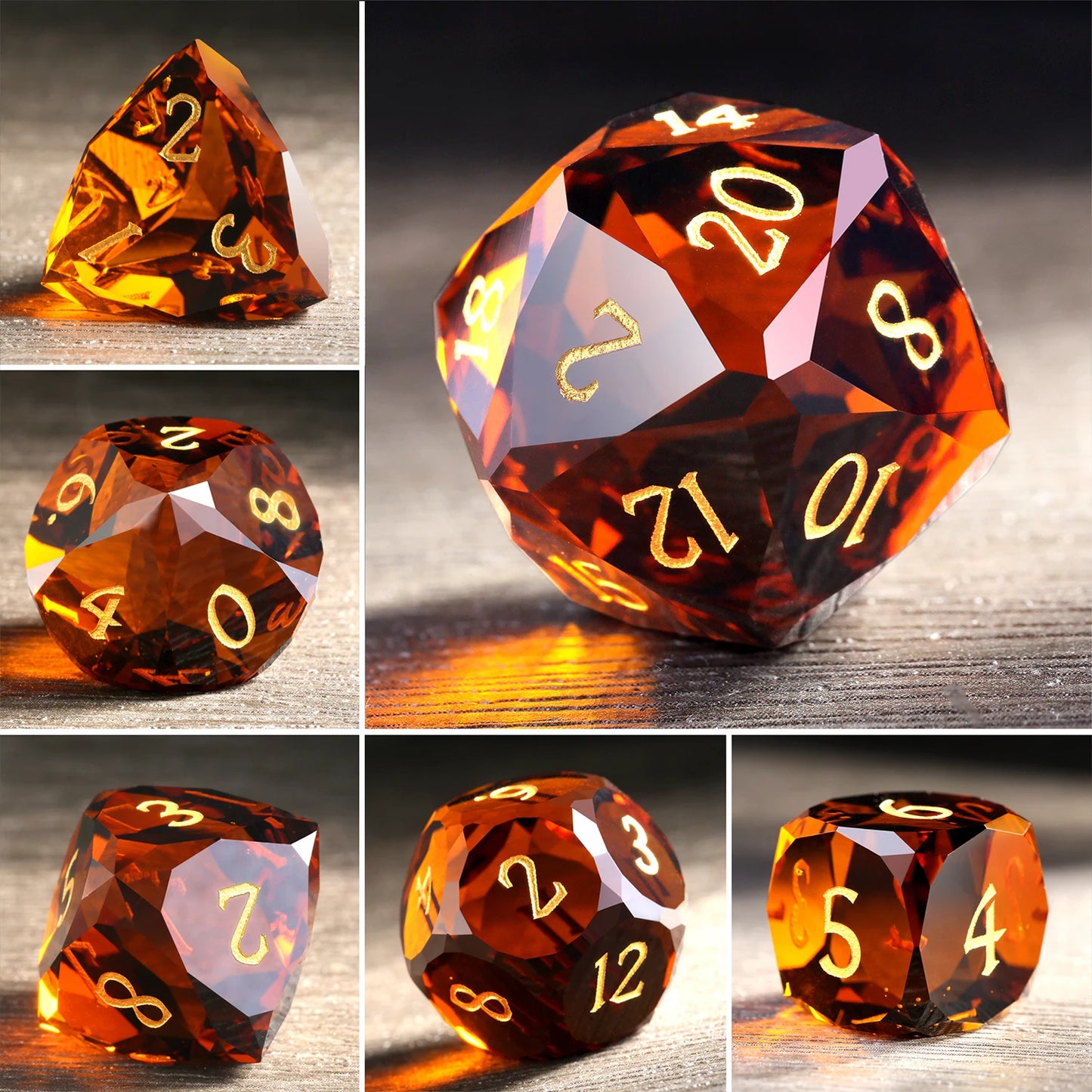 Glass Dice Set – Diamond-Cut  Brown