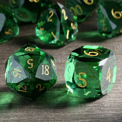 Glass Dice Set – Diamond-Cut Green