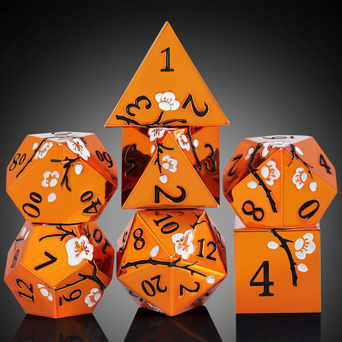 Plum Blossom Dice Set - Orange with White
