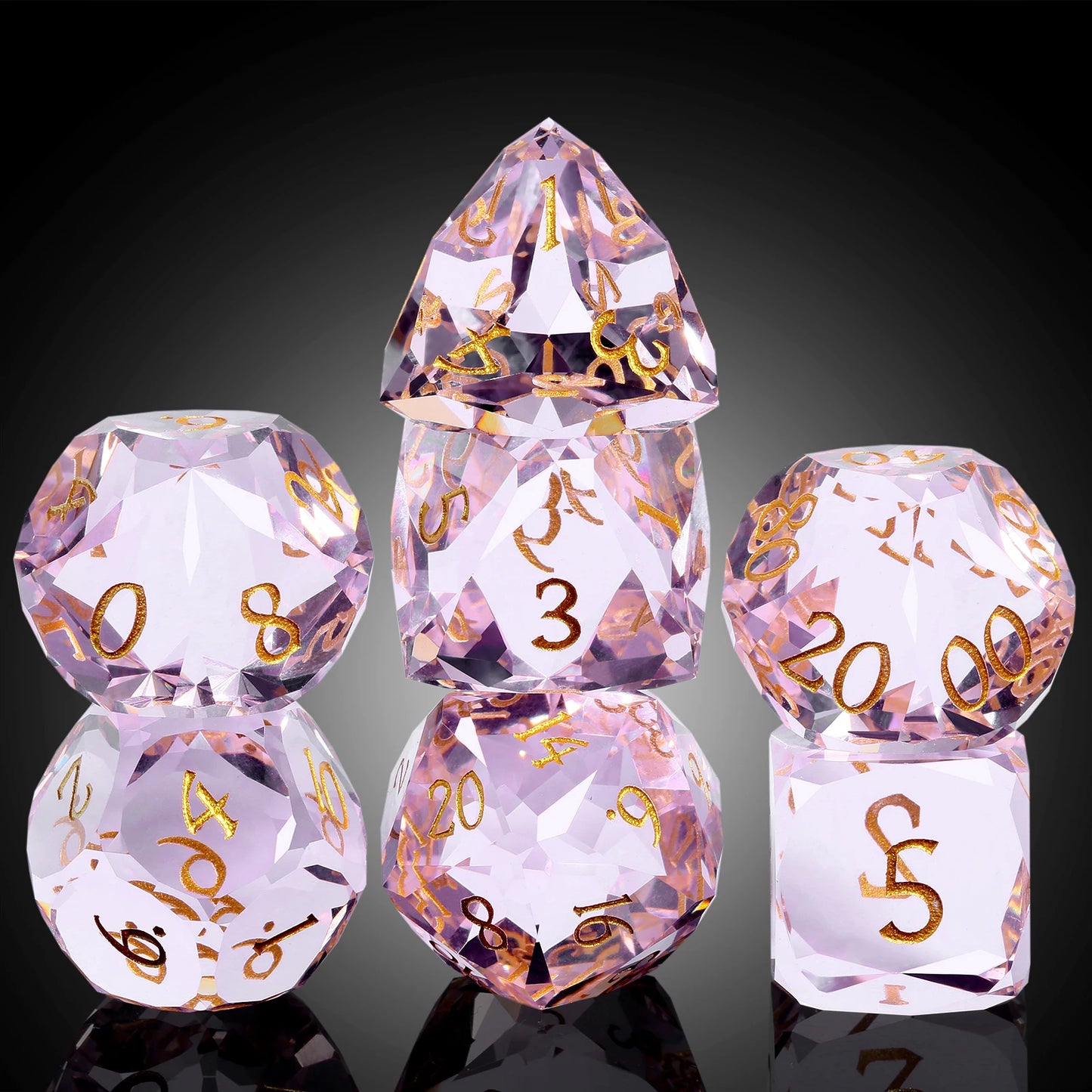 Glass Dice Set - Diamond Cut Pink