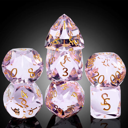 Glass Dice Set - Diamond Cut Pink