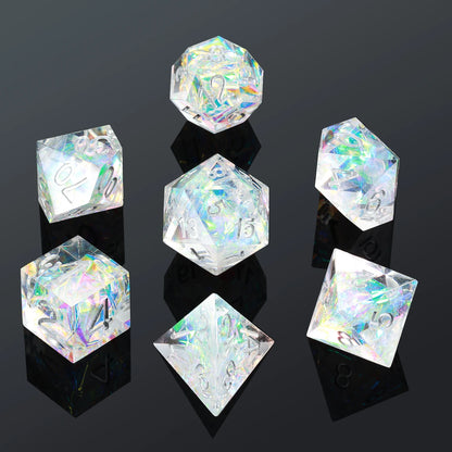 Sharp Edge Dice Set l Transparent with Silver Numbers