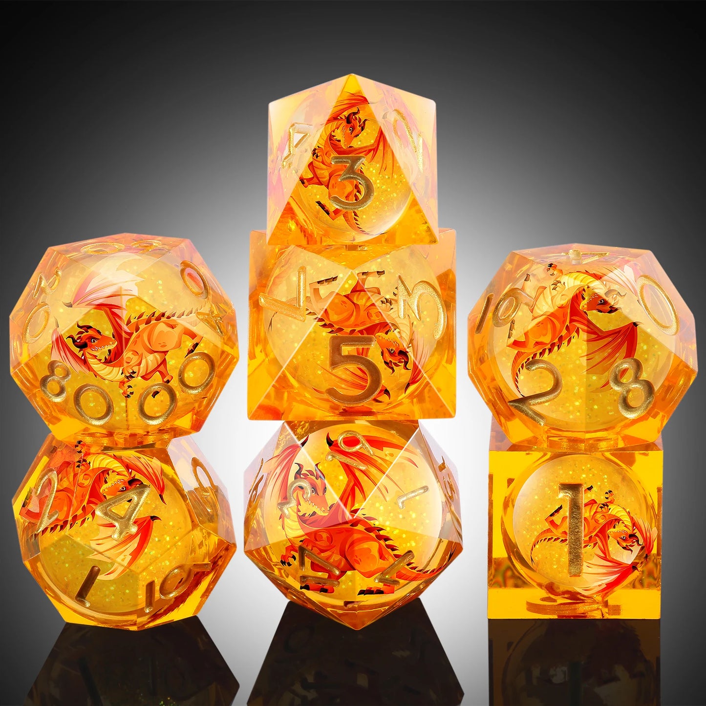 Sharp Edge Dice Set l Liquid Core Orange Dragon