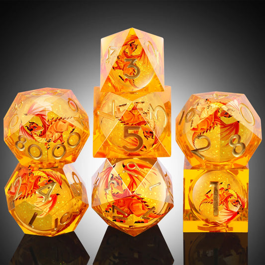 Sharp Edge Dice Set l Liquid Core Orange Dragon