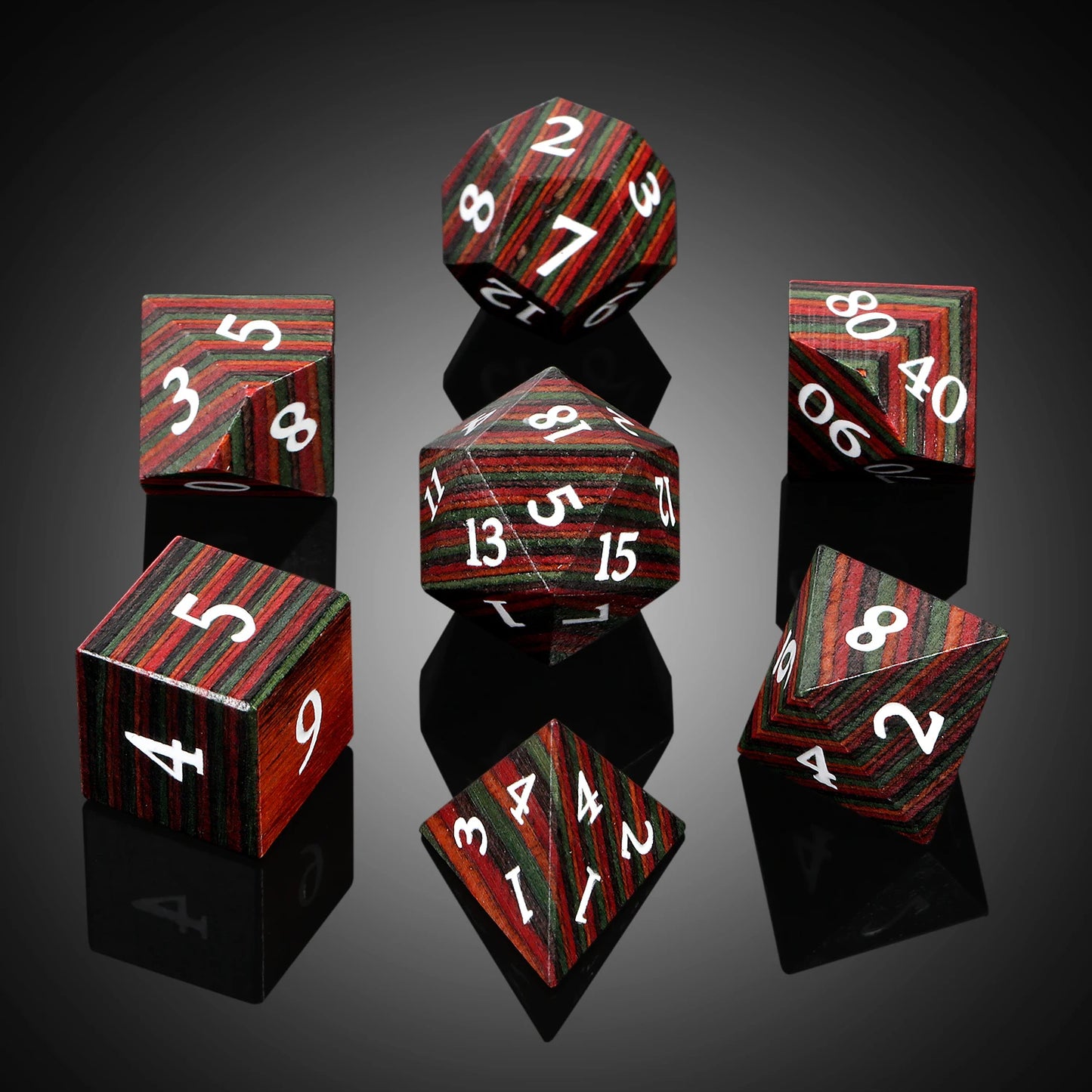 Wood Dice Set | Red Green Streak